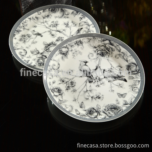 8 Inches Elegant New Bone China Porcelain Shallow Pie Plate of Nocturne